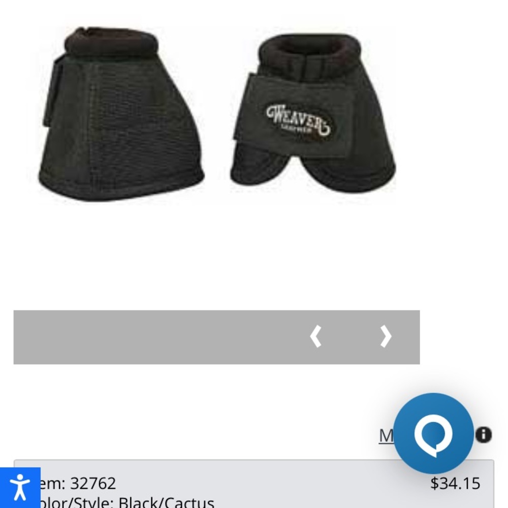 Weaver, black, size large, nylon horse bell boots
